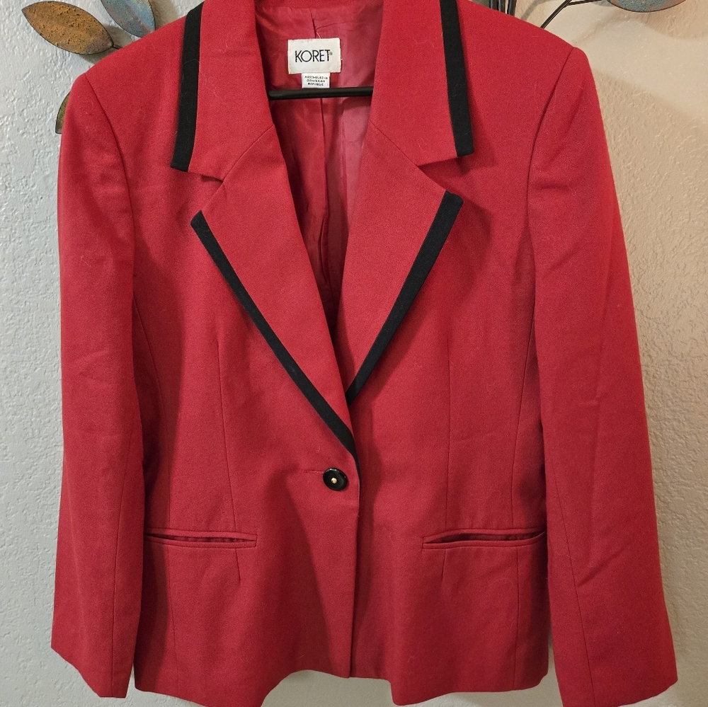 Koret - Womens Blazer Suit Jacket - Vintage Shoulder Pads - Size 10 - Red